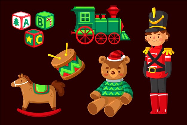 Colección de juguetes navideños de diseño plano