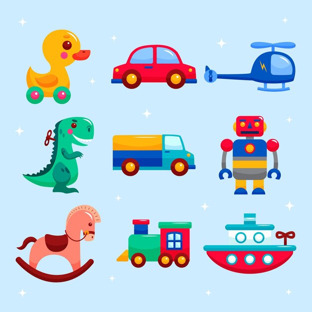 Colección de juguetes navideños en diseño plano