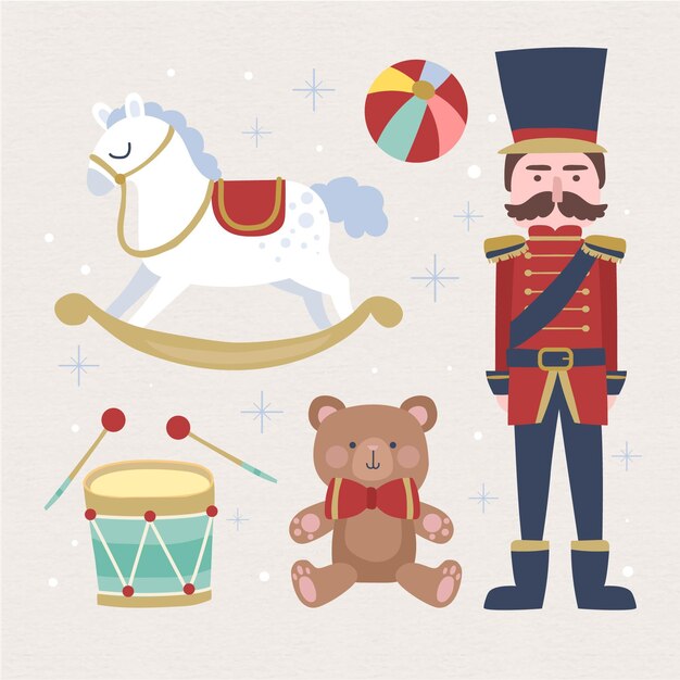 Colección de juguetes navideños en diseño plano