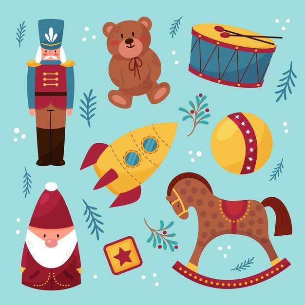 Colección de juguetes navideños en diseño plano