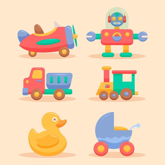Colección de juguetes navideños en diseño plano