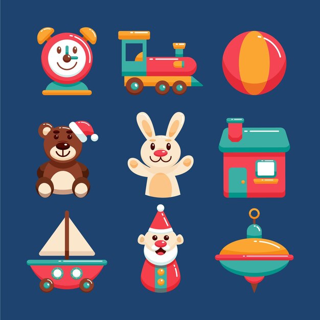 Colección de juguetes navideños en diseño plano