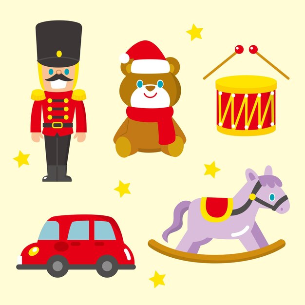 Colección de juguetes navideños de diseño plano