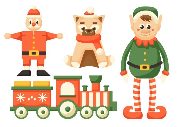 Colección de juguetes navideños de diseño plano