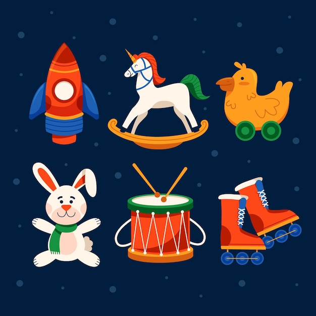Colección de juguetes navideños en diseño plano