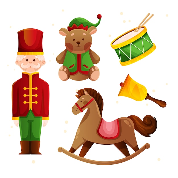 Colección de juguetes navideños en diseño plano