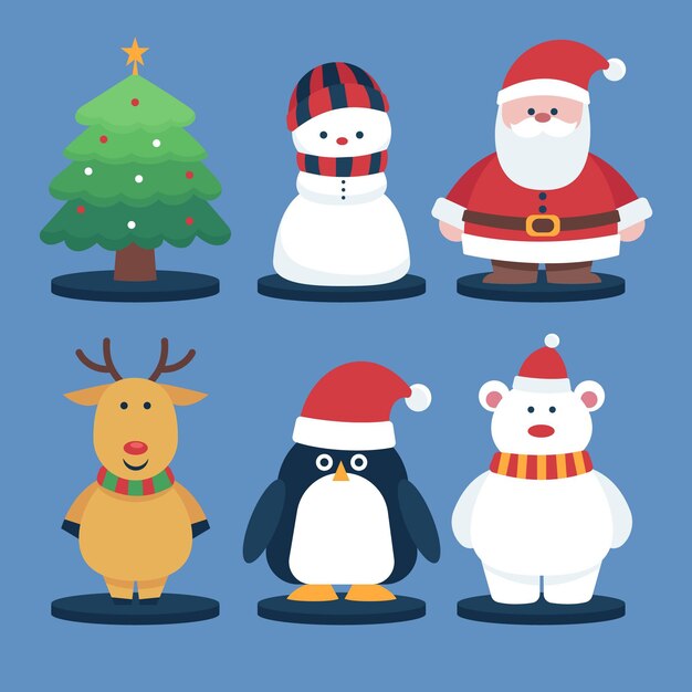 Colección de juguetes navideños planos dibujados a mano