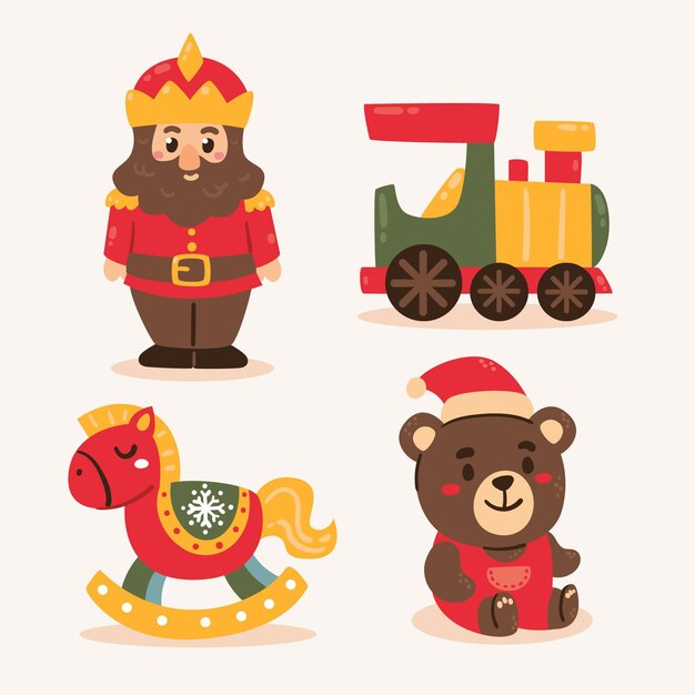 Colección de juguetes navideños planos dibujados a mano