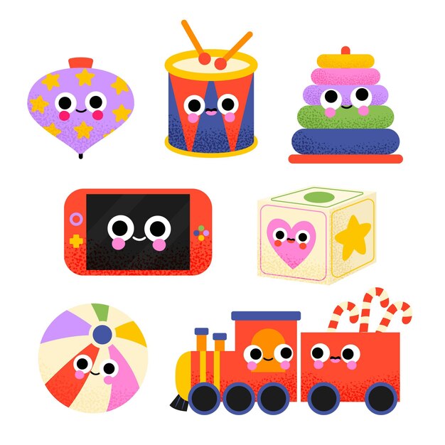 Colección de juguetes navideños planos dibujados a mano