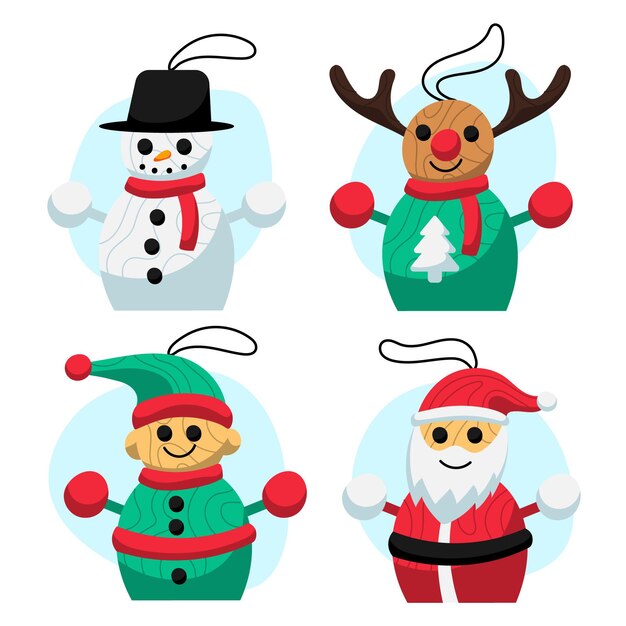 Colección de juguetes navideños planos dibujados a mano