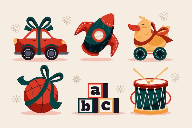Vector gratuito colección de juguetes navideños planos dibujados a mano