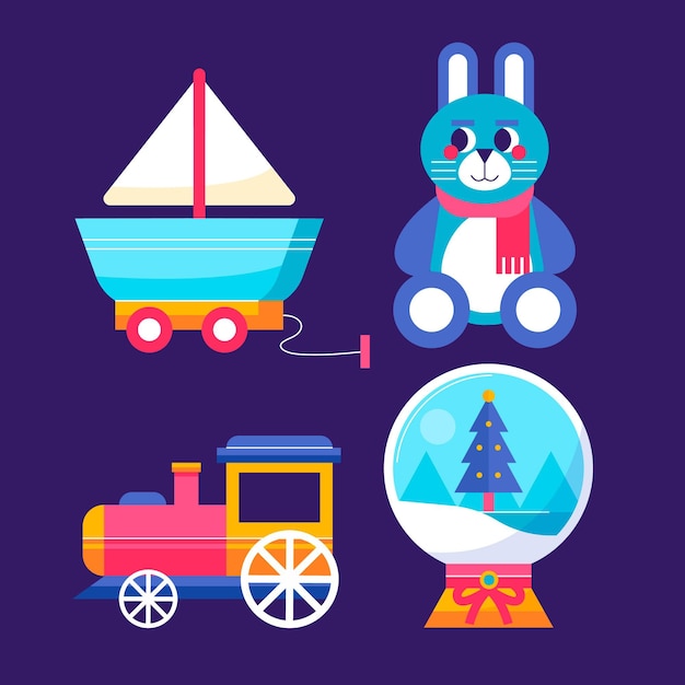 Colección de juguetes navideños planos