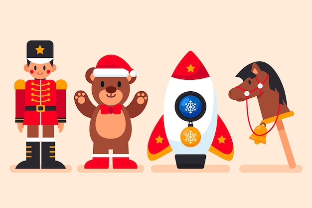 Colección de juguetes navideños planos
