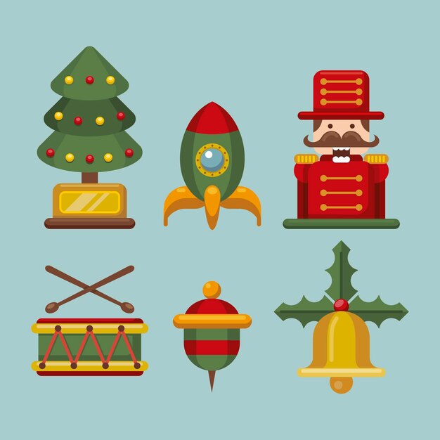 Colección de juguetes navideños planos