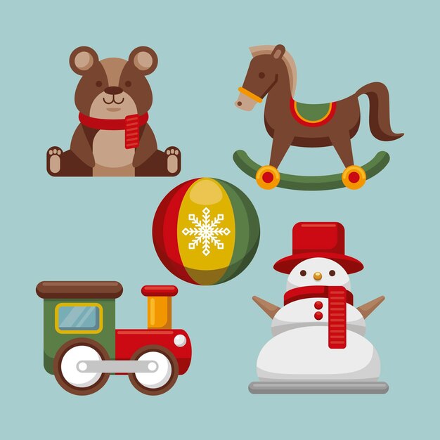 Colección de juguetes navideños planos