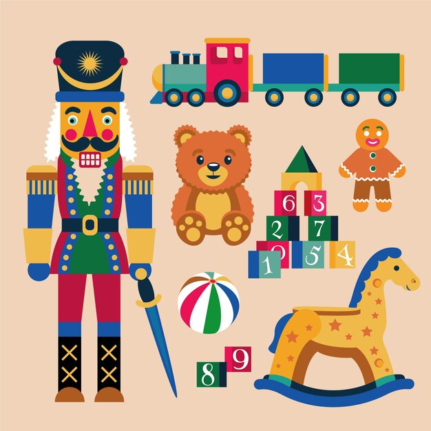 Colección de juguetes navideños planos