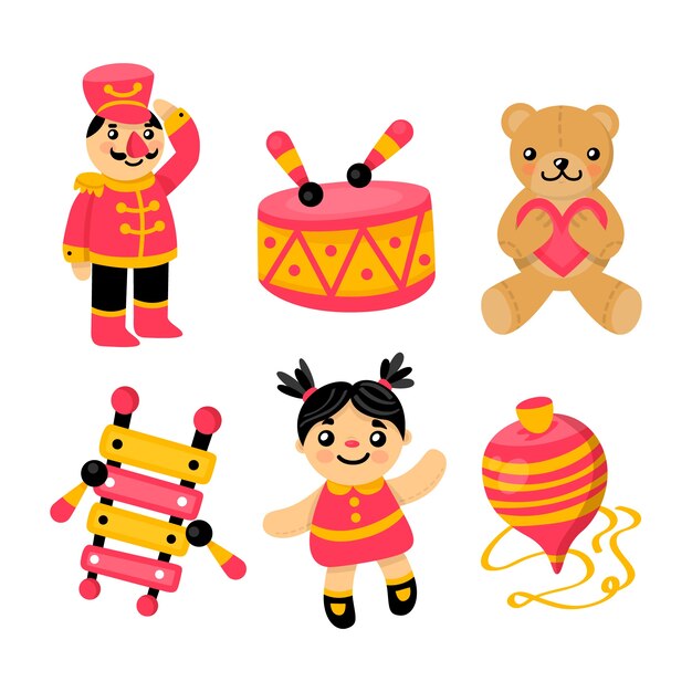 Colección de juguetes para niños diseño plano