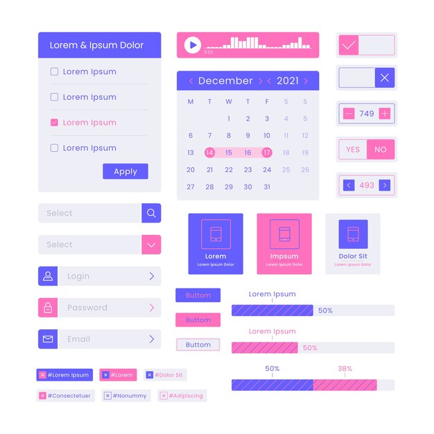 Colección de kit de interfaz de usuario de diseño plano