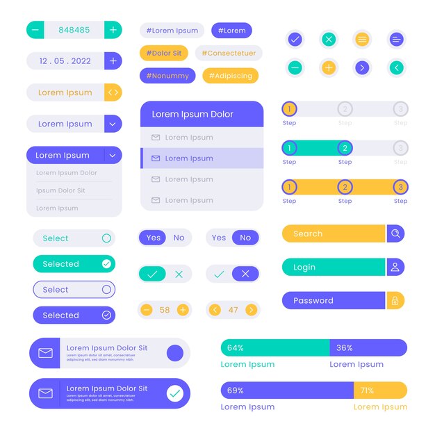 Colección de kit de interfaz de usuario de diseño plano