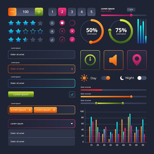 Vector gratuito colección de kits de interfaz de usuario degradados