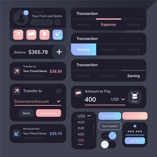 Vector gratuito colección de kits de interfaz de usuario degradados