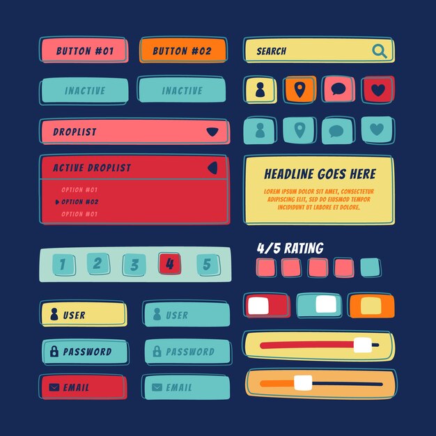 Colección de kits de interfaz de usuario dibujados a mano