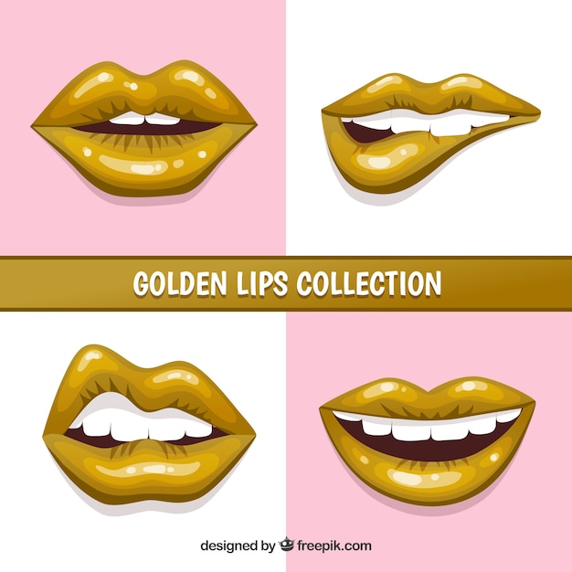 Vector gratuito colección de labios en color dorado