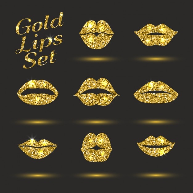 Vector gratuito colección de labios dorados