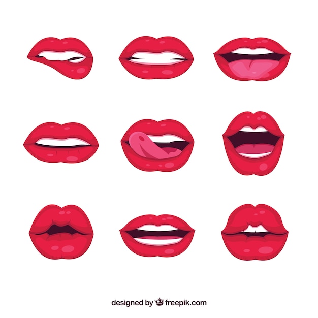 Vector gratuito colección de labios femeninos con estilo de 2d