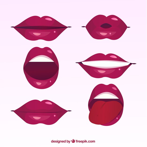 Colección de labios femeninos con estilo de 2d