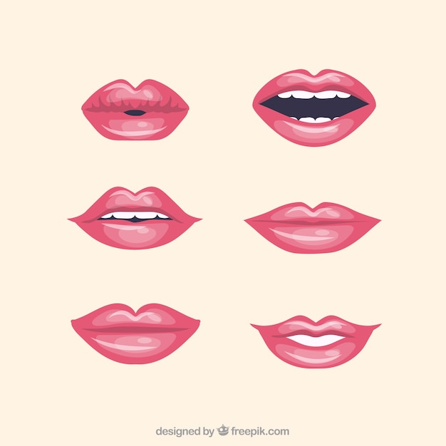 Vector gratuito colección de labios rojos con diseño plano