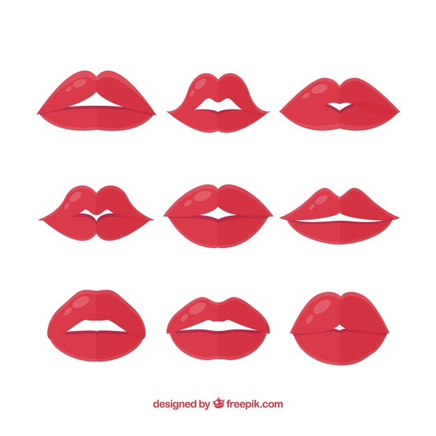 Colección de labios rojos con diseño plano