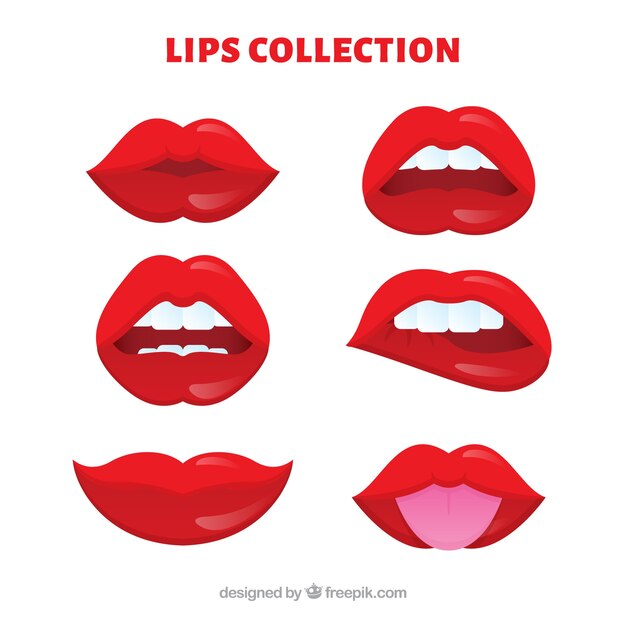 Colección de labios rojos con diseño plano