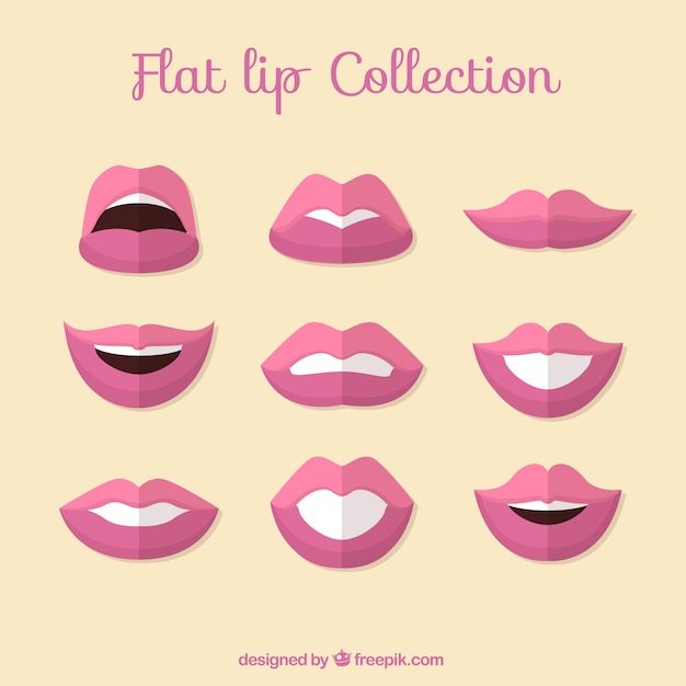 Vector gratuito colección de labios rosa en diseño plano