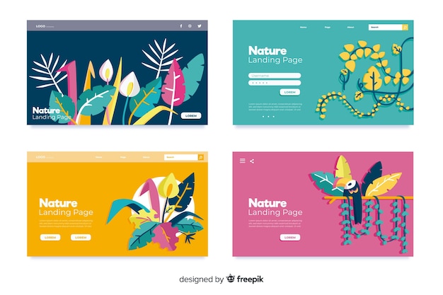 Colección de landing page de naturaleza