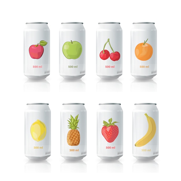 Colección de latas de fruta