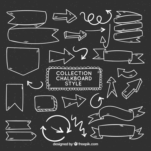 Colección de lazos, marcos y flechas en estilo pizarra