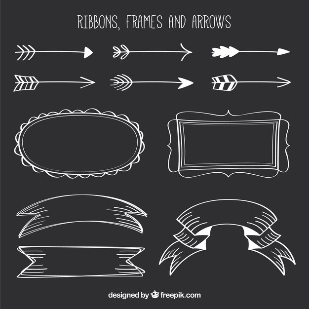 Colección de lazos marcos y flechas en estilo pizarra