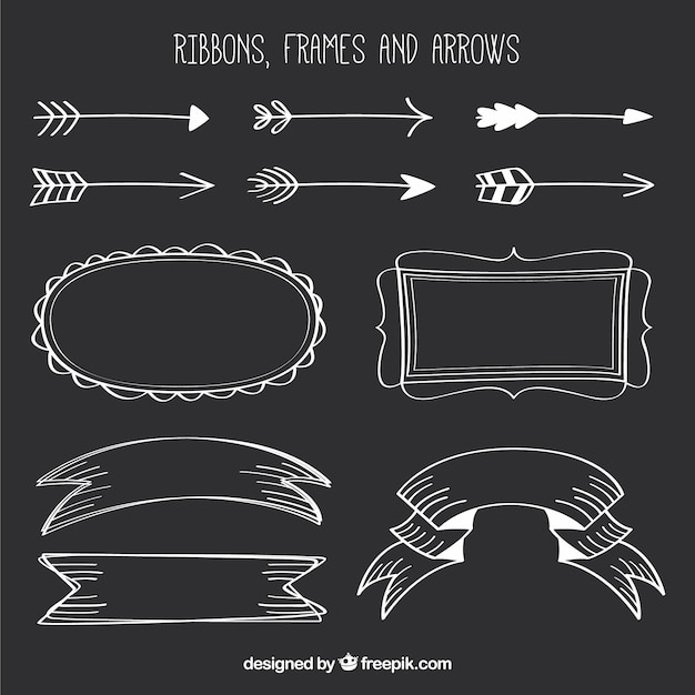 Colección de lazos marcos y flechas en estilo pizarra