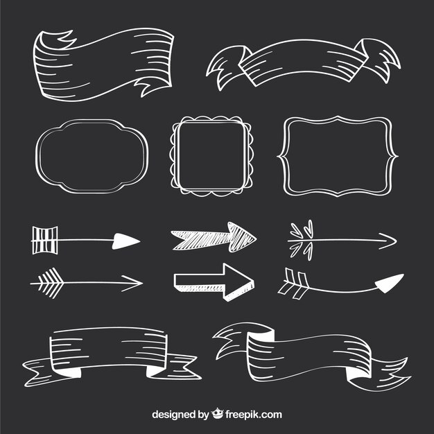 Colección de lazos marcos y flechas en estilo pizarra