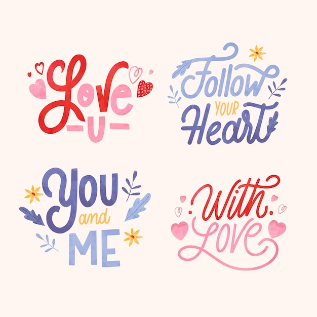 Vector gratuito colección de letras de amor en acuarela