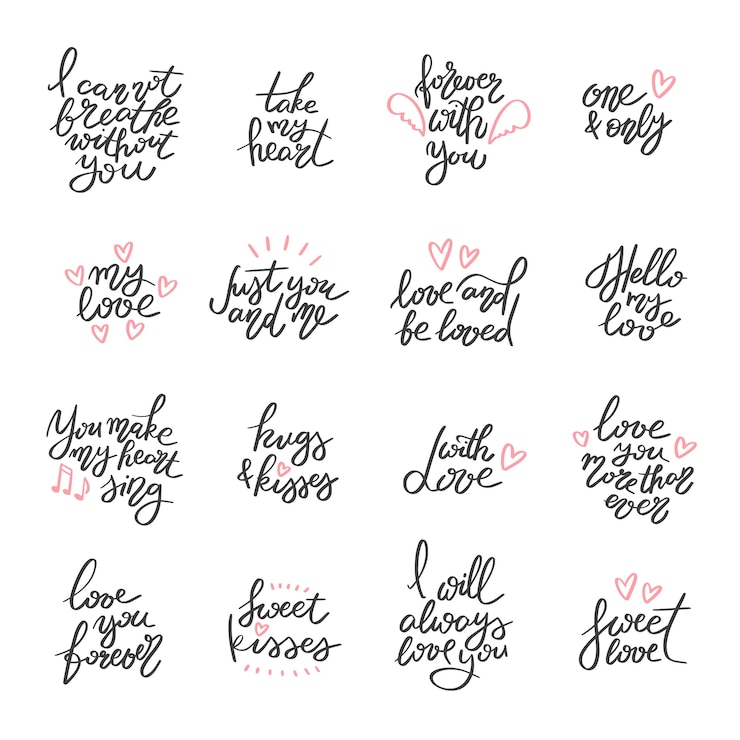 Vector gratuito colección de letras de amor dibujadas a mano