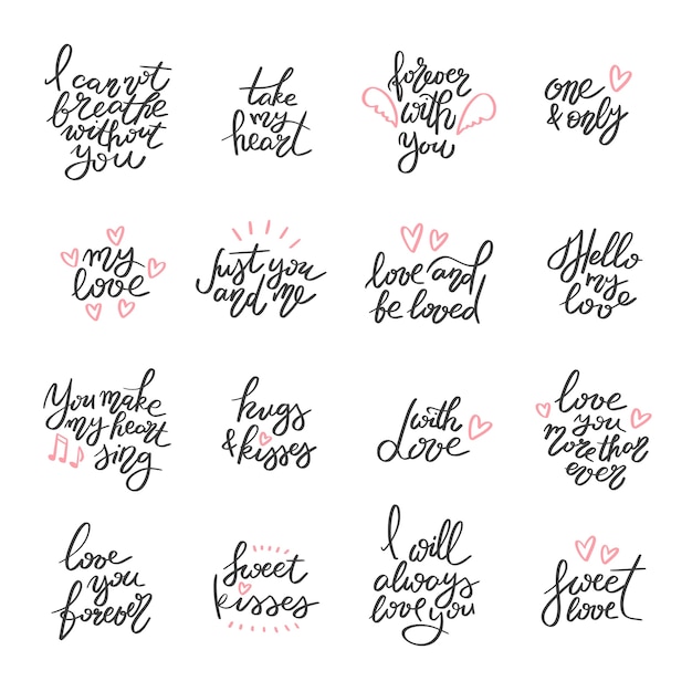 Colección de letras de amor dibujadas a mano