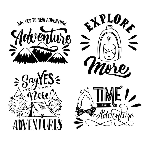 Vector gratuito colección de letras de camping y aventuras