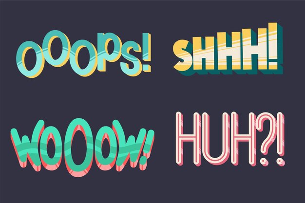 Colección de letras de expresiones y onomatopeyas en srtyle retro