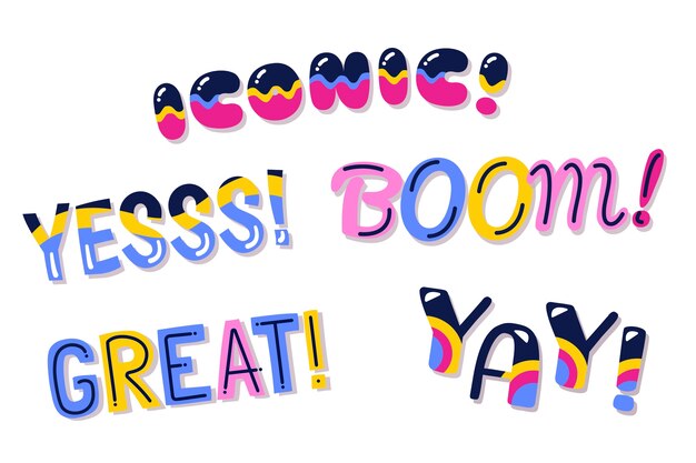 Colección de letras de expresiones y onomatopeyas en srtyle retro