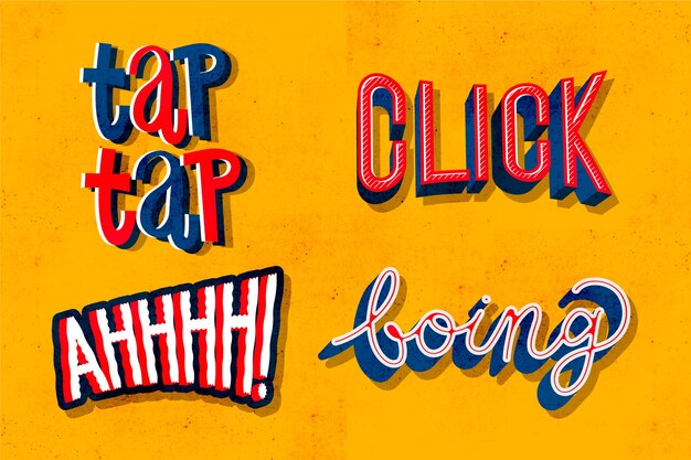 Colección de letras de expresiones y onomatopeyas en srtyle retro