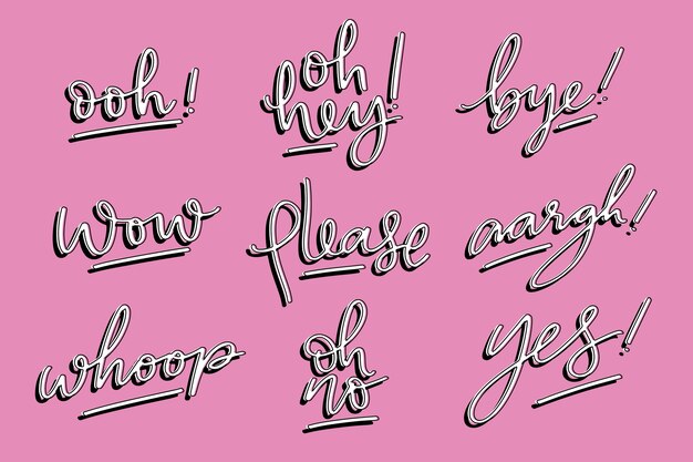 Colección de letras de expresiones y onomatopeyas