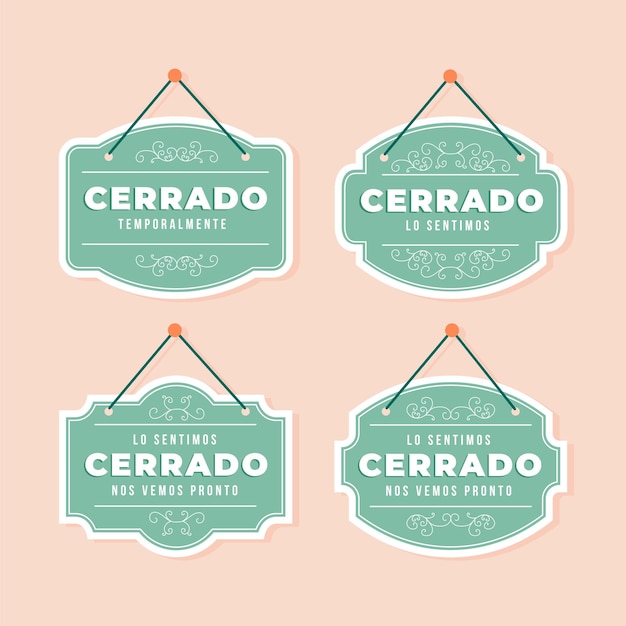 Colección de letreros de cerrado de diseño plano