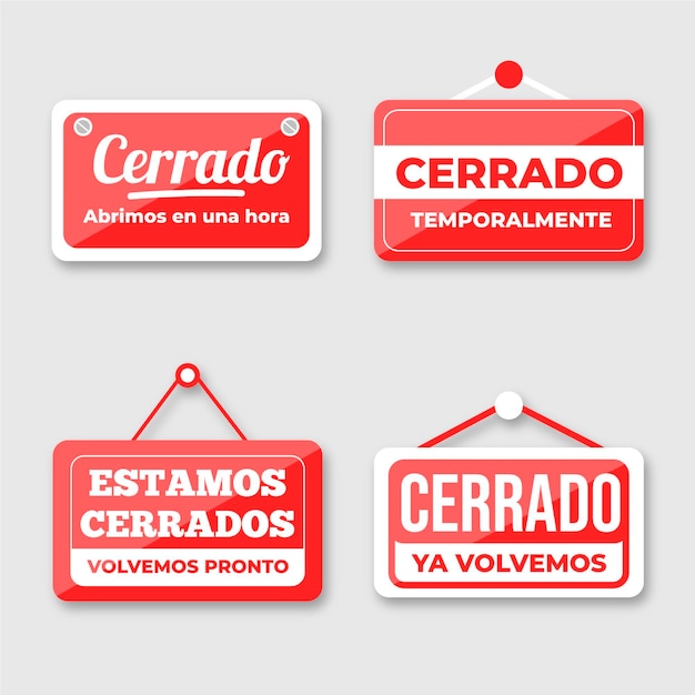 Vector gratuito colección de letreros de cerrado plano